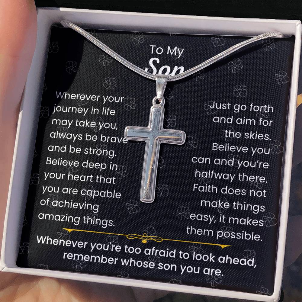 To My Son - Always be brave and be strong - Gift for Son - Artisan Cross Necklace
