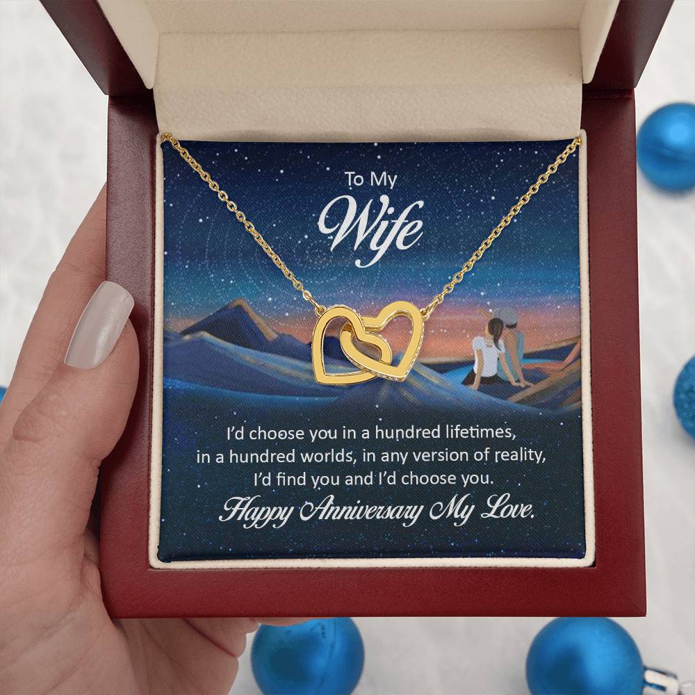 To My Wife Necklace - Best Loving Jewelry Gift for Anniversary - Interlocking Hearts Necklace