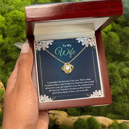 To My Wife Necklace - Sweetest Gift for Wife from Husband for Valentine’s Day, Anniversary & Birthday Joy - Love Knot Necklace