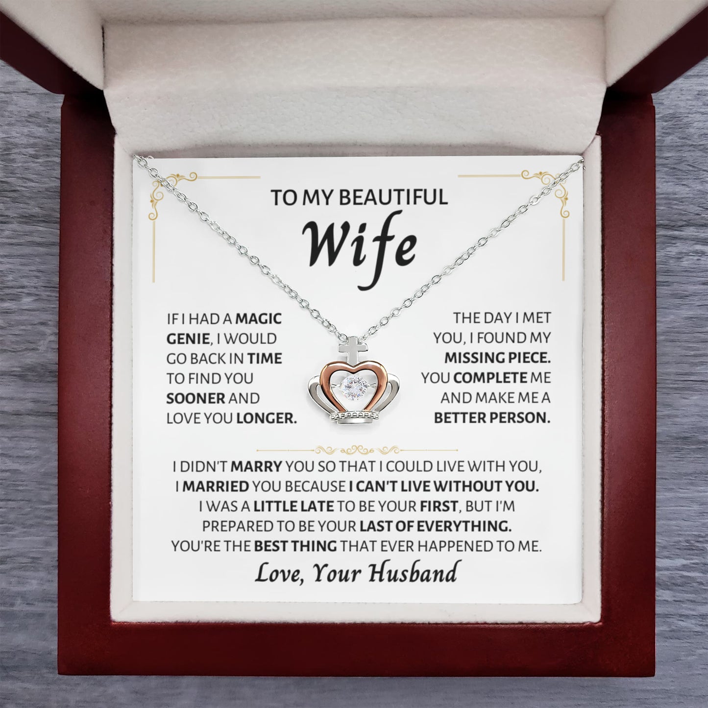 Meaningful Wife Jewelry from Husband - Romantic Gift for Birthday, Christmas, Anniversary & Valentine’s Day - Crown Pendant Necklace