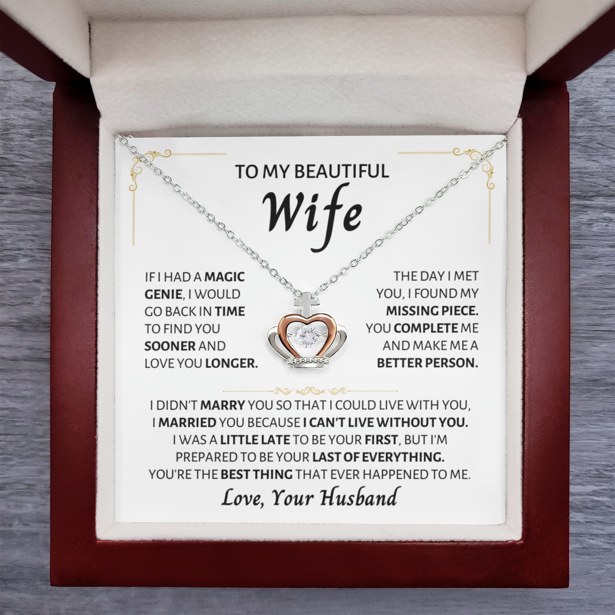 Meaningful Wife Jewelry from Husband - Romantic Gift for Birthday, Christmas, Anniversary & Valentine’s Day - Crown Pendant Necklace