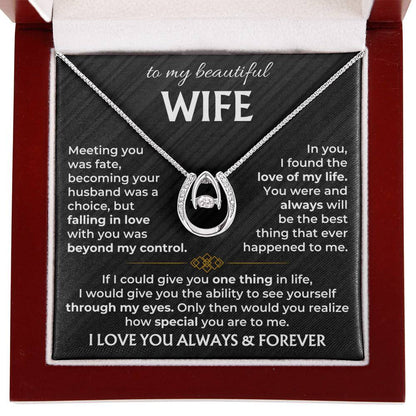 To My Beautiful Wife Necklace - Sweetest Gift for Wife from Husband for Valentine’s Day, Anniversary & Birthday Joy - Lucky In Love Necklace