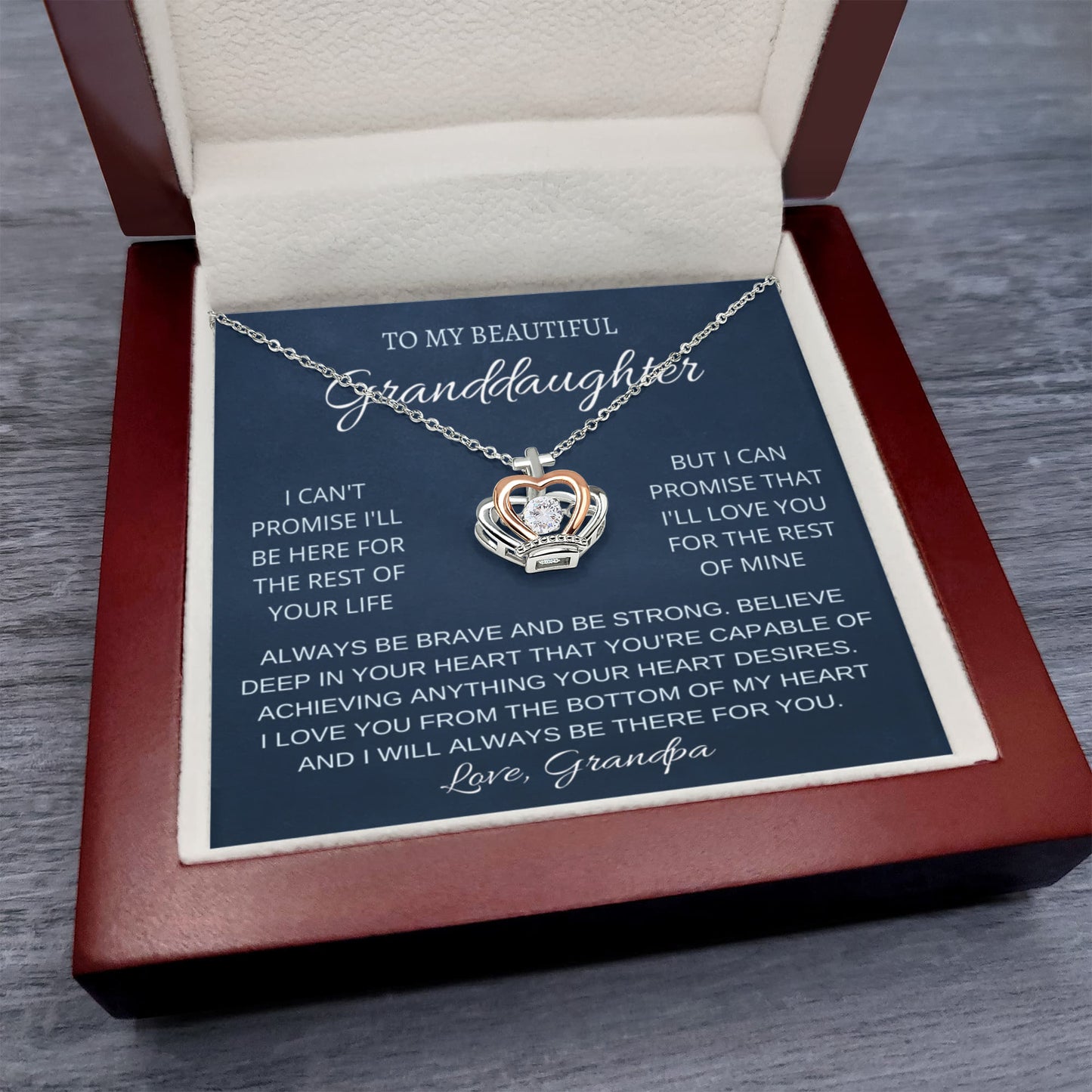 To My Granddaughter Necklace – Christmas Gift for Granddaughter’s Graduation from Grandpa – Crown Pendant Necklace