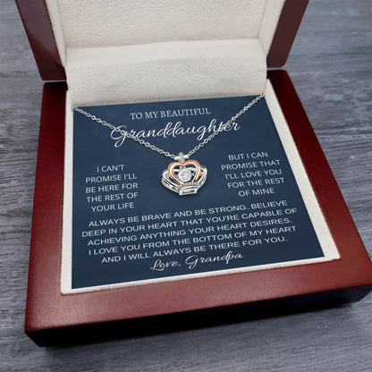 To My Granddaughter Necklace – Christmas Gift for Granddaughter’s Graduation from Grandpa – Crown Pendant Necklace