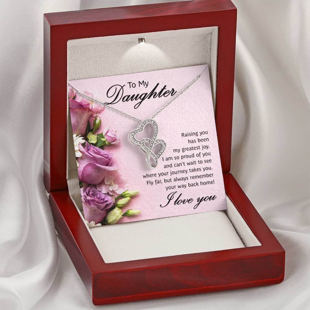 To My Daughter Necklace – Daughter Birthday & Graduation Jewelry Surprise – Heart-to-heart Pendant Necklace