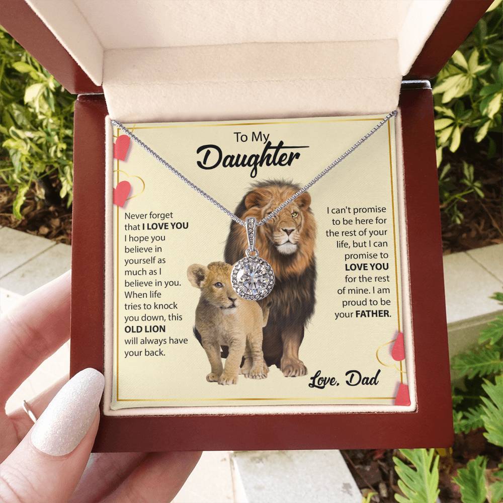 To My Daughter Necklace - Birthday Jewelry Gift from Dad - Old Lion - Eternal Hope Necklace