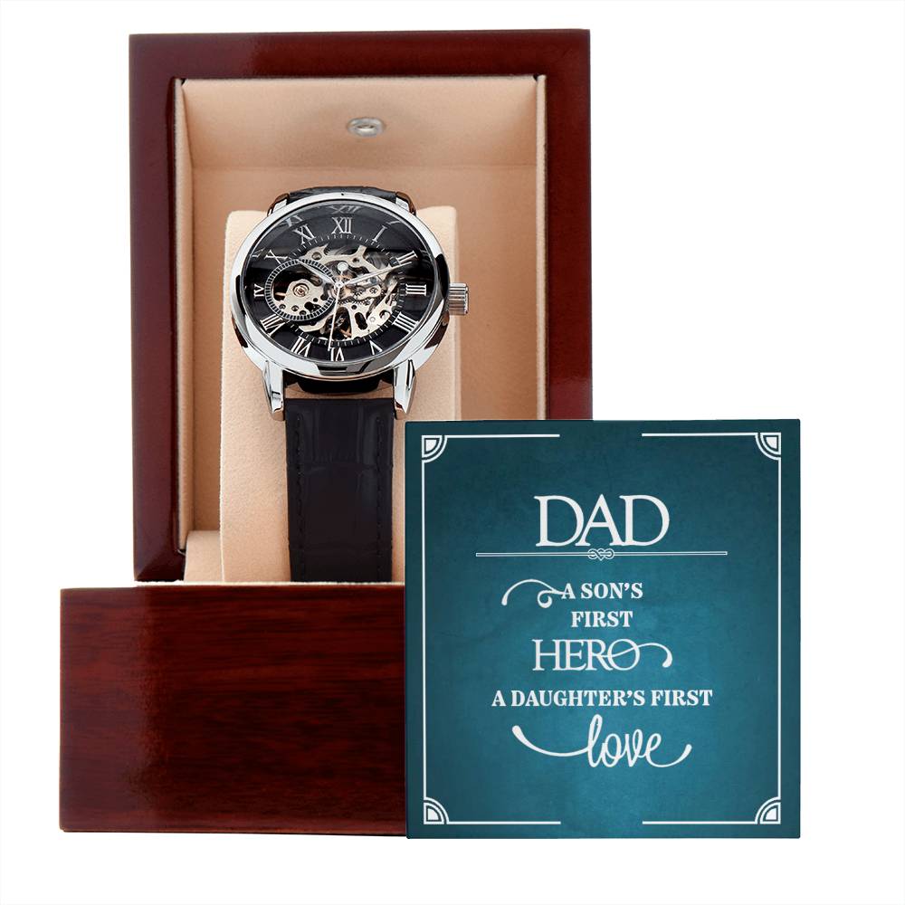 Dad - A Son's First Hero - Men's Openwork Watch Gift for Dad
