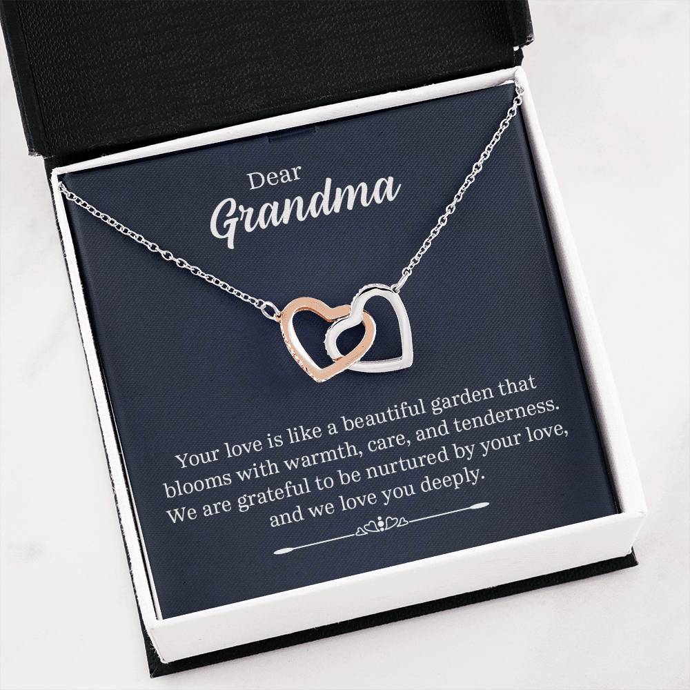 Dear Grandma - Your love is like a beautiful garden - Grandma Gift - Interlocking Hearts Necklace