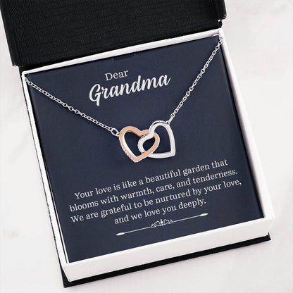 Dear Grandma - Your love is like a beautiful garden - Grandma Gift - Interlocking Hearts Necklace