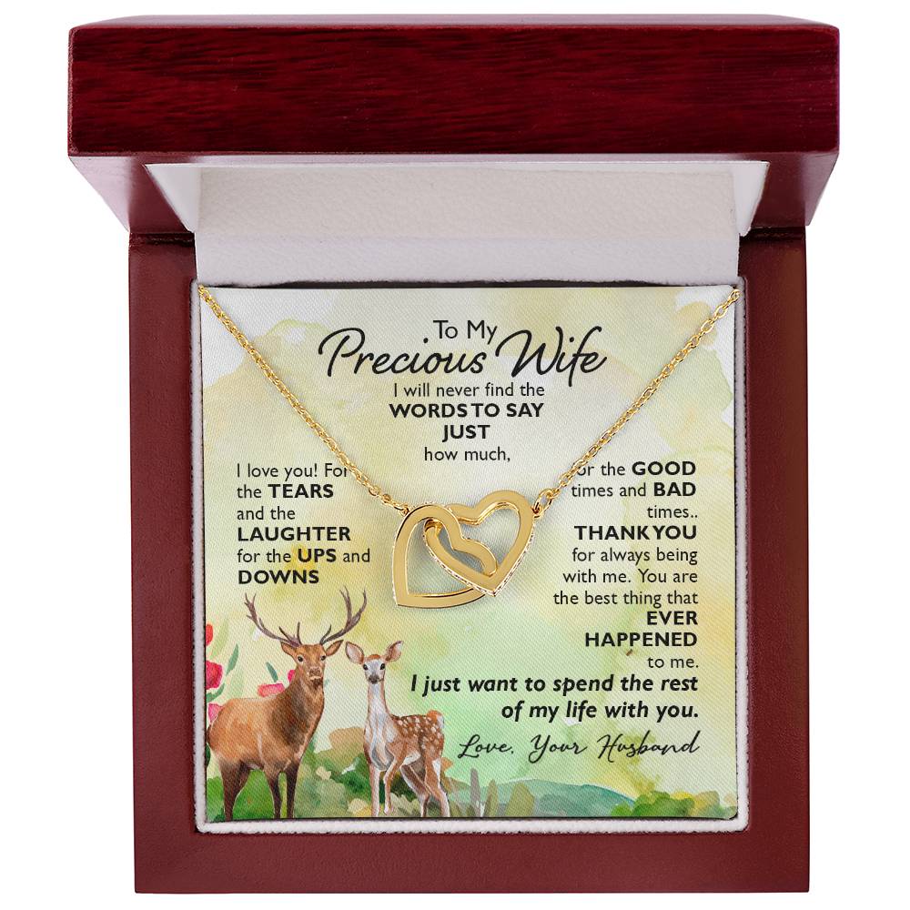 To My Beautiful Wife Necklace - Beautiful Wife Jewelry Gift for Birthday, Valentine’s Day & Special Romantic Moments - Interlocking Hearts Necklace