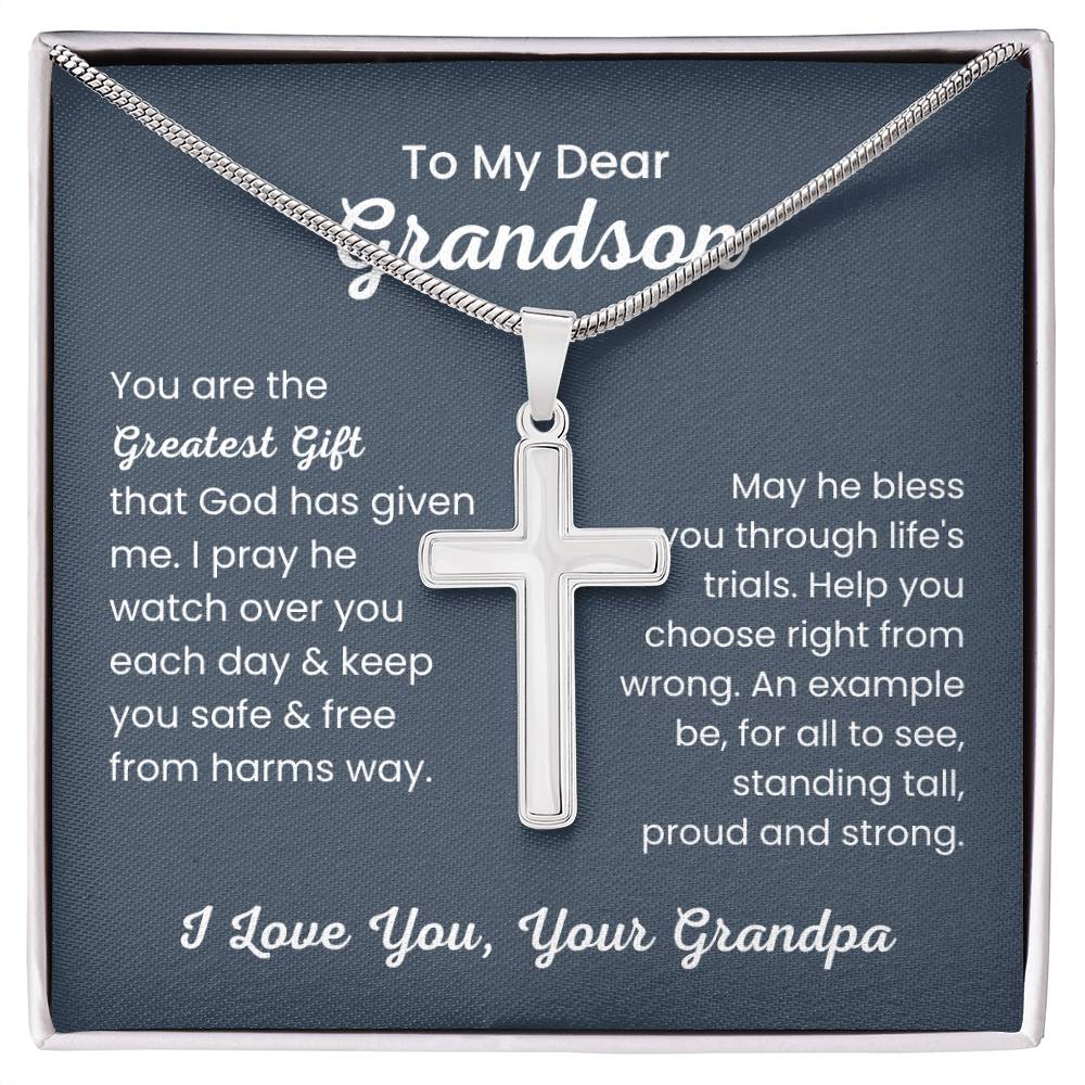 To Dear My Grandson - You are the greatest gift - Gift for Grandson from Grandpa - Artisan Cross Necklace