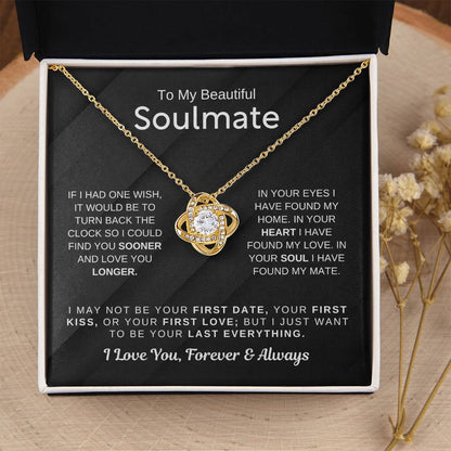 To My Beautiful Soulmate Necklace - Soulmate Jewelry Gift for Her for Birthday & Valentine’s Day - Love Knot Necklace