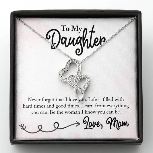 To My Daughter Necklace - Special Gift from Mom for Birthday, Christmas & Proud Mom Moments - Heart-to-heart Pendant Necklace
