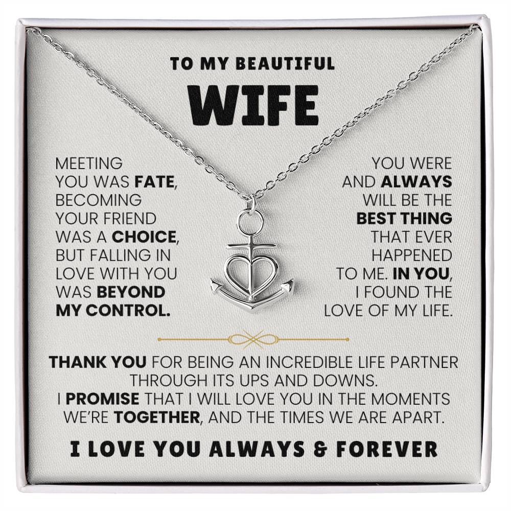 To My Beautiful Wife Necklace - Touching Romantic Gift for Wife from Husband for Christmas, Anniversary & Valentine’s Day - Anchor Pendant Necklace