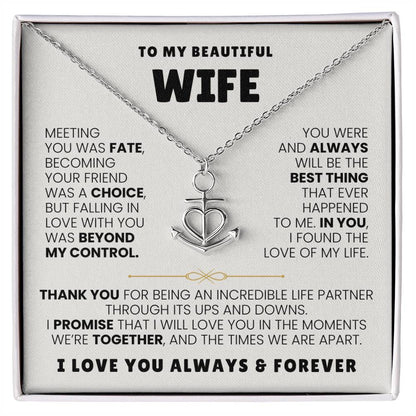 To My Beautiful Wife Necklace - Touching Romantic Gift for Wife from Husband for Christmas, Anniversary & Valentine’s Day - Anchor Pendant Necklace