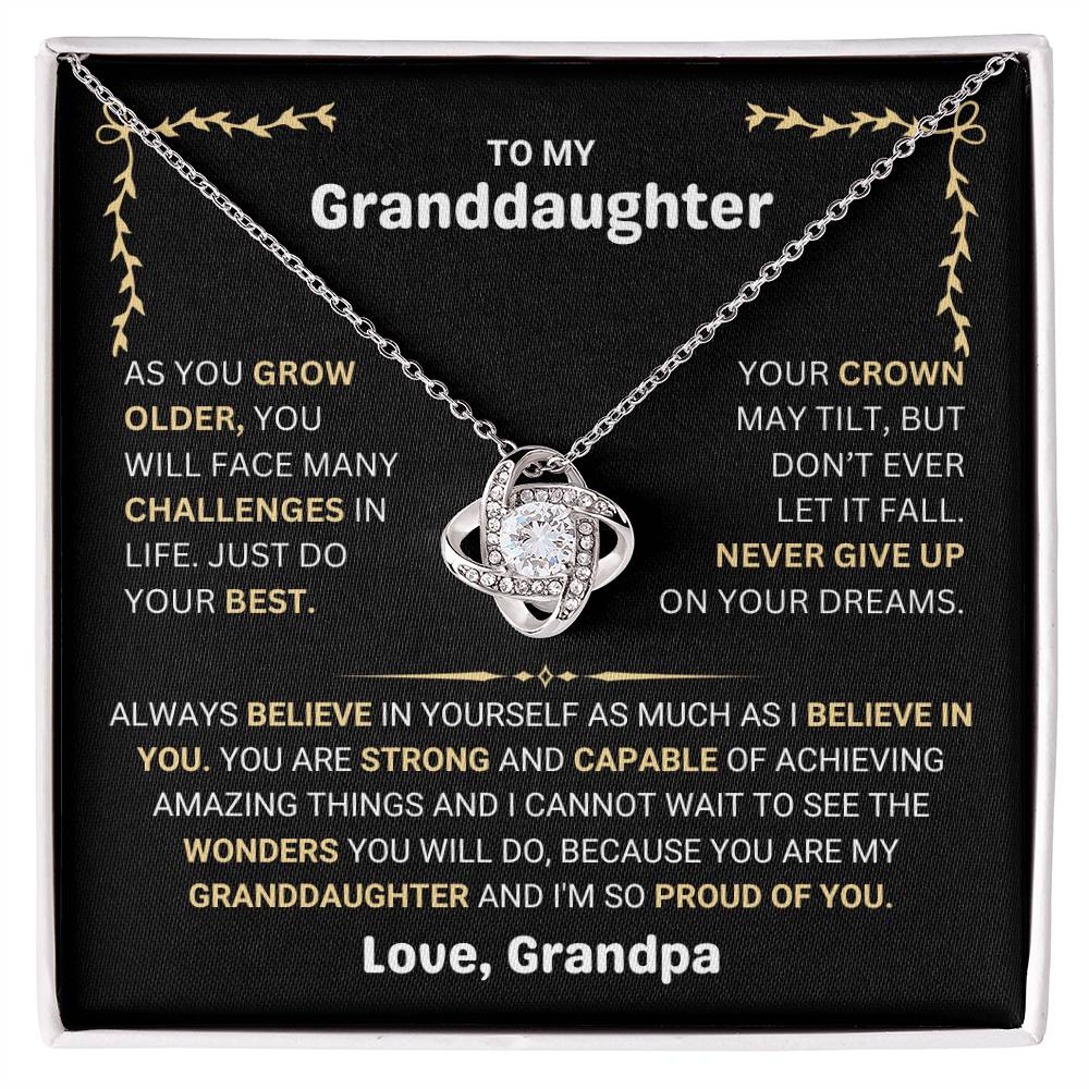 To My Granddaughter Necklace – Graduation & Birthday Gift from Grandpa – Love Knot Necklace