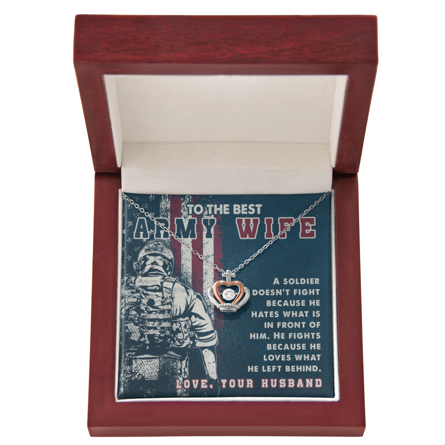 To My Army Wife Necklace - Romantic Jewelry for Wife - Crown Pendant Necklace