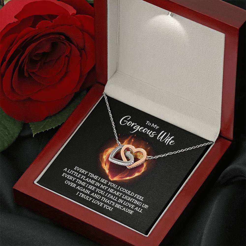 To My Wife Necklace - Special Love Jewelry for Wife from Husband for Birthday, Anniversary & Valentine’s Day - Interlocking Hearts Necklace