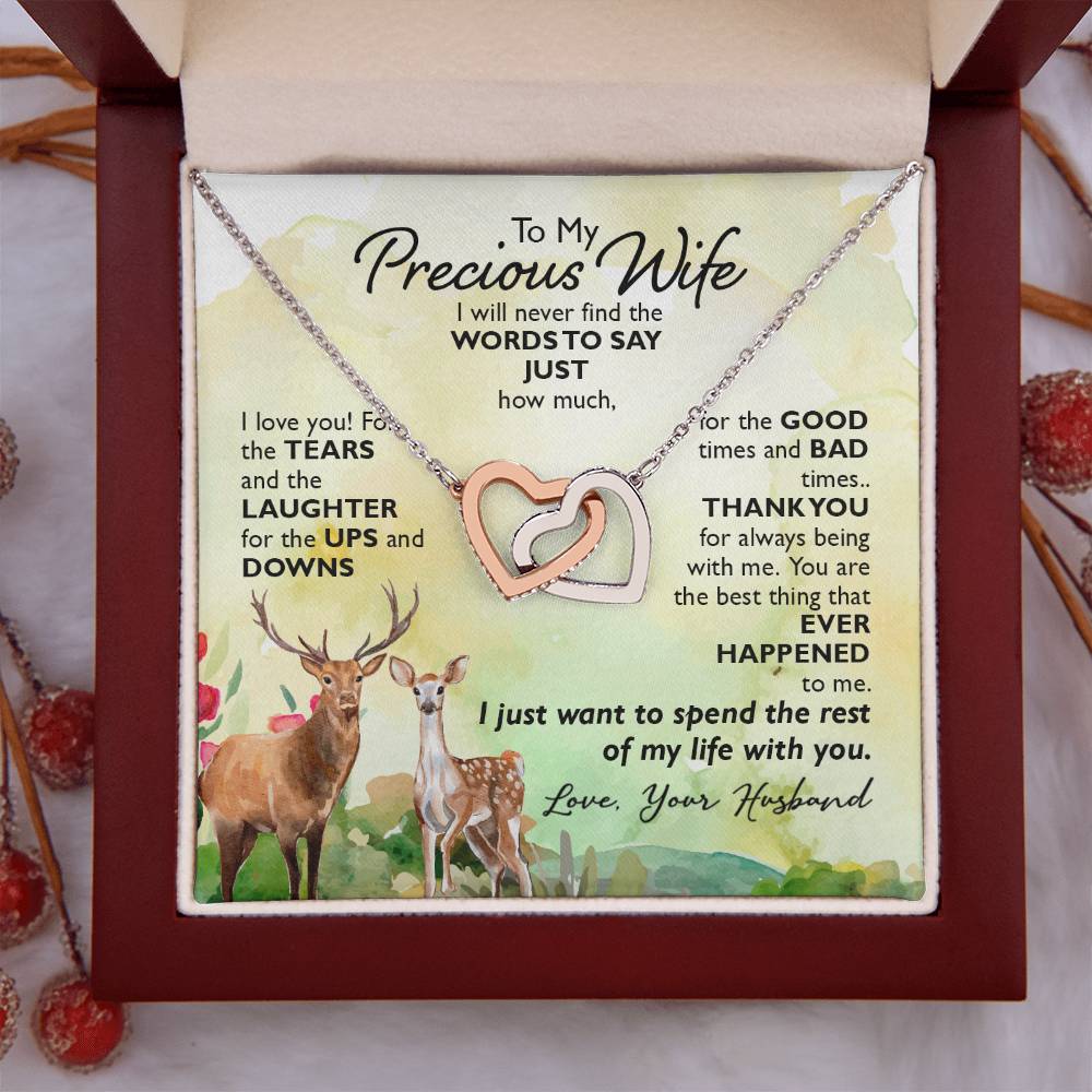 To My Beautiful Wife Necklace - Beautiful Wife Jewelry Gift for Birthday, Valentine’s Day & Special Romantic Moments - Interlocking Hearts Necklace