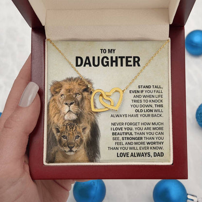 To My Daughter Necklace - Stand Tall - Dad to Daughter Gift - Interlocking Hearts Necklace