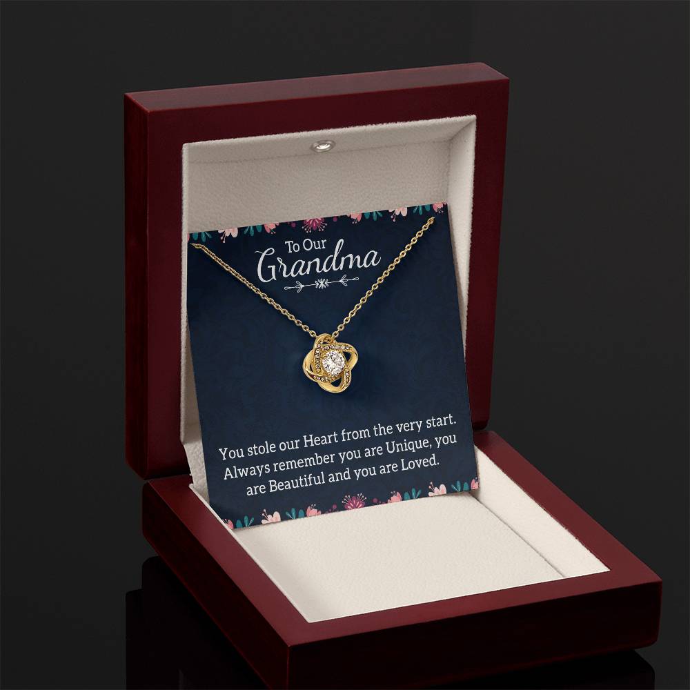 To Our Grandma Necklace - You stole our heart from the very start - Love Knot Necklace