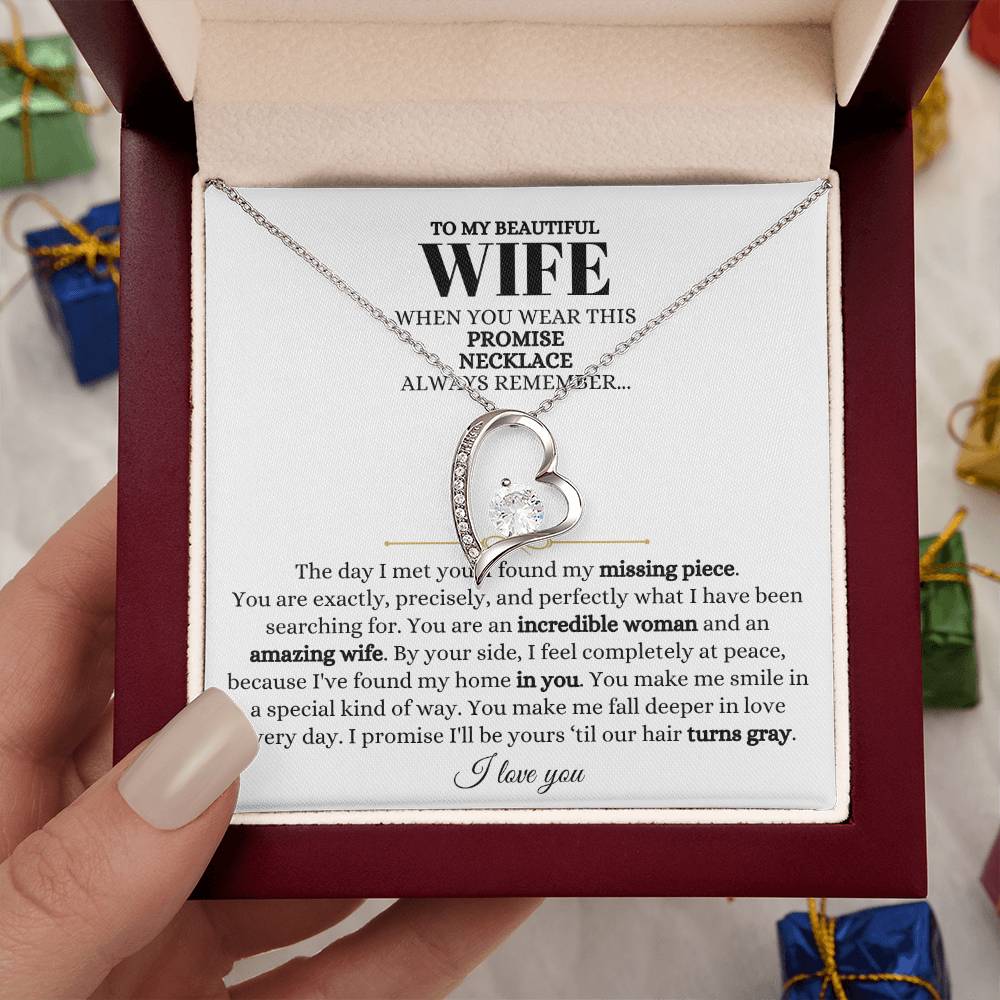 To My Beautiful Wife Necklace - Touching Romantic Gift for Wife from Husband for Christmas, Anniversary & Valentine’s Day - Forever Love Necklace