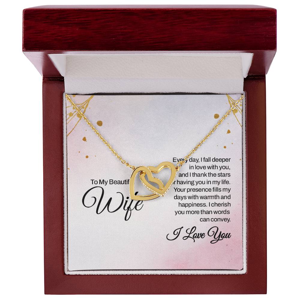 To My Wife Necklace - Heartwarming Gift from Husband for Birthday, Anniversary & Valentine’s Day - Interlocking Hearts Necklace