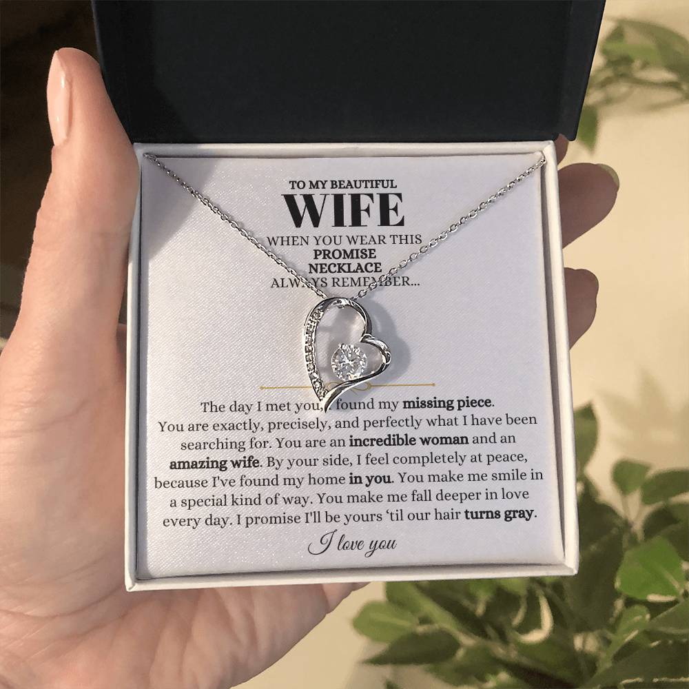To My Beautiful Wife Necklace - Touching Romantic Gift for Wife from Husband for Christmas, Anniversary & Valentine’s Day - Forever Love Necklace
