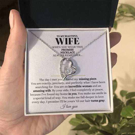 To My Beautiful Wife Necklace - Touching Romantic Gift for Wife from Husband for Christmas, Anniversary & Valentine’s Day - Forever Love Necklace