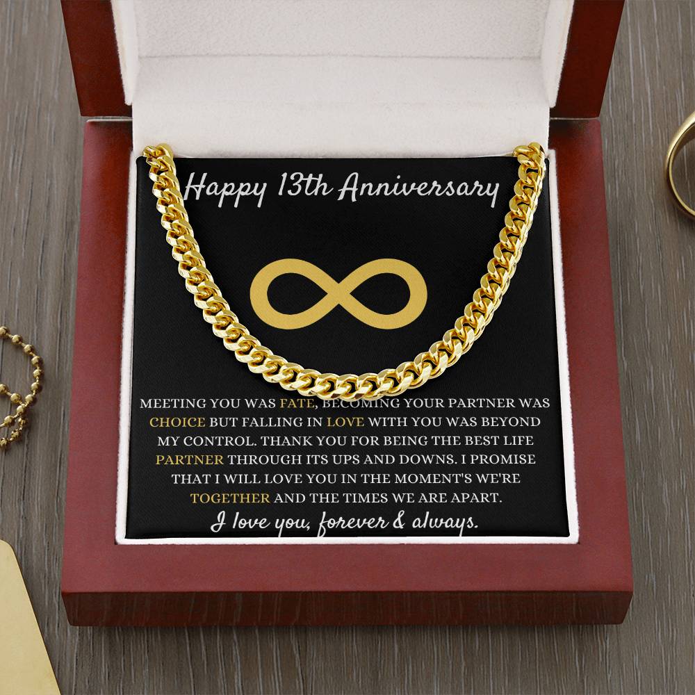 Happy 13th Anniversary, Cuban Link Chain for 13th Anniversary, Elegant Gift for Him, Celebrate Love, Strength & Memories