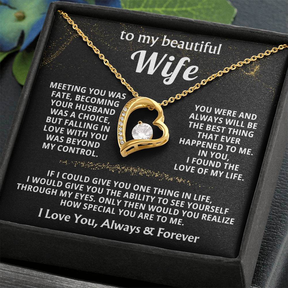 To My Beautiful Wife Necklace - Sweet Emotional Gift for Wife from Husband on Birthday, Anniversary & Valentine’s Day - Forever Love Necklace