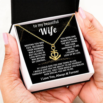 To My Beautiful Wife Necklace - Beautiful Wife Jewelry Gift for Birthday, Valentine’s Day & Special Romantic Moments - Anchor Pendant Necklace