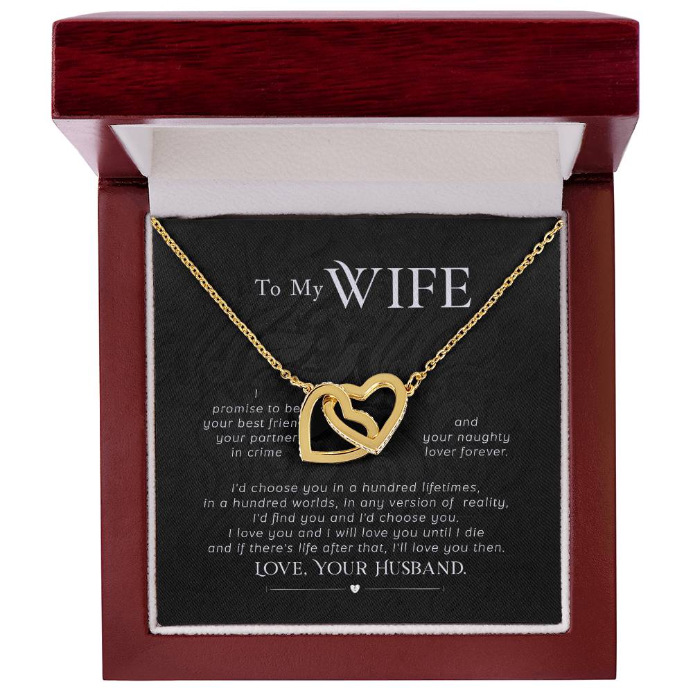 To My Wife Necklace - Touching Romantic Gift for Wife from Husband for Christmas, Anniversary & Valentine’s Day - Interlocking Hearts Necklace