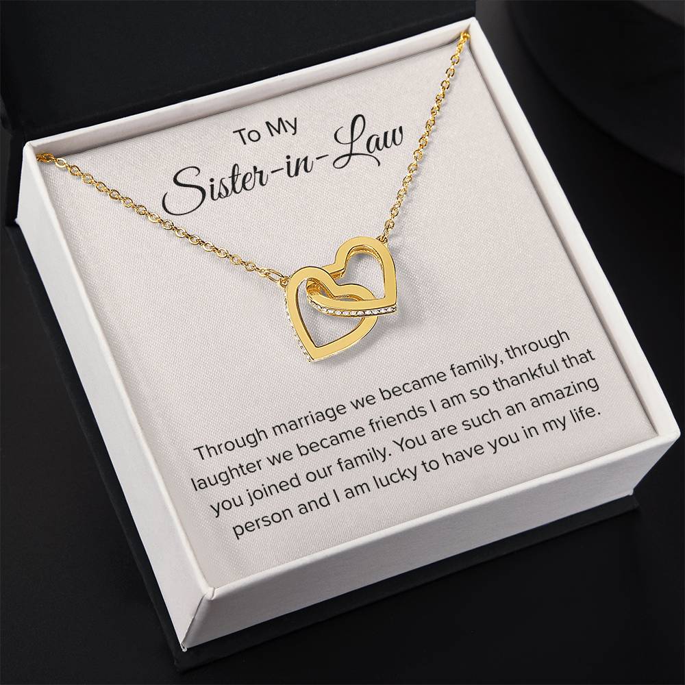 To My Sister In Law - Through Marriage We Become Family - Sister In Law Gift - Interlocking Hearts Necklace