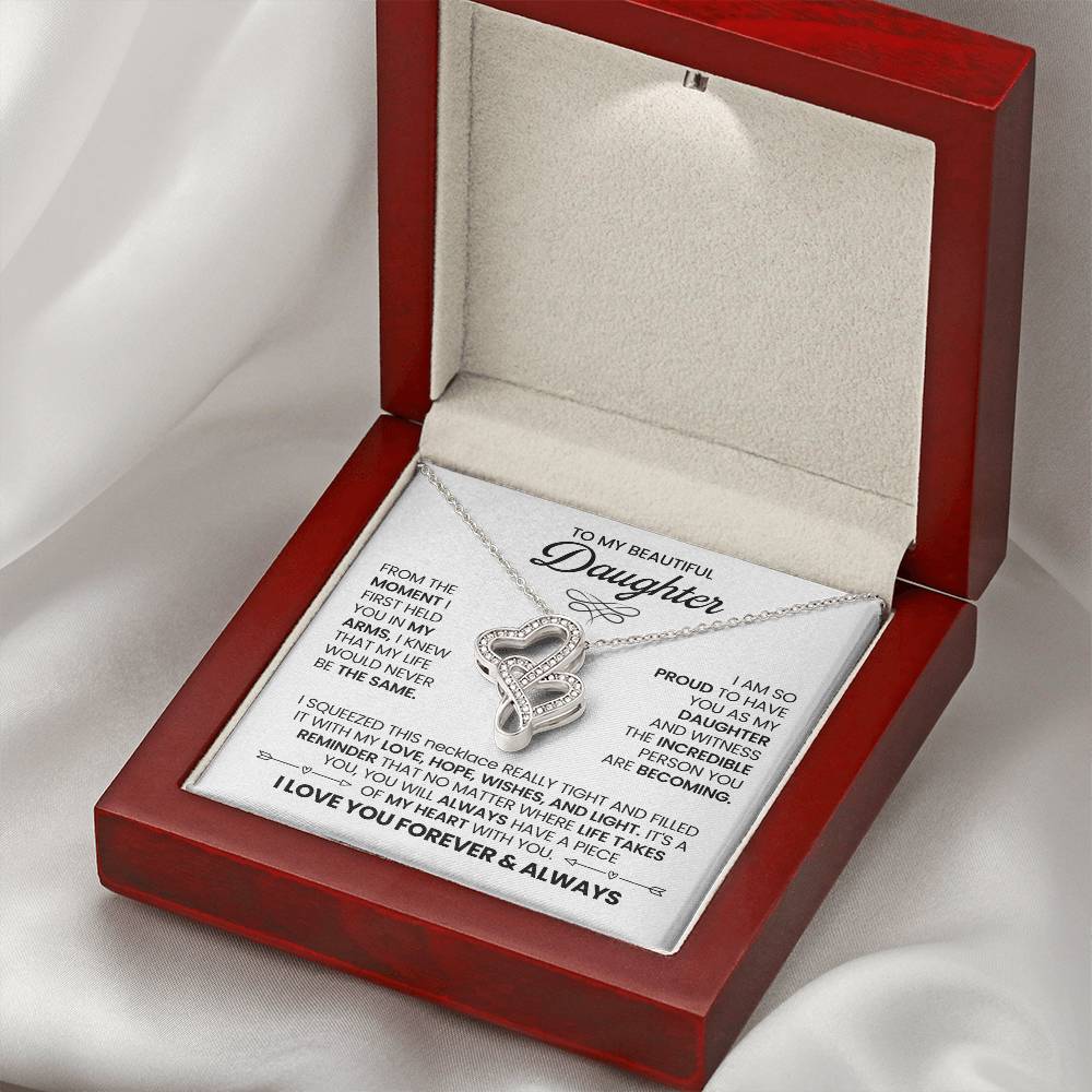 To My Daughter Necklace - Heartwarming Gift for Daughter’s Special Day - Heart-to-heart Pendant Necklace