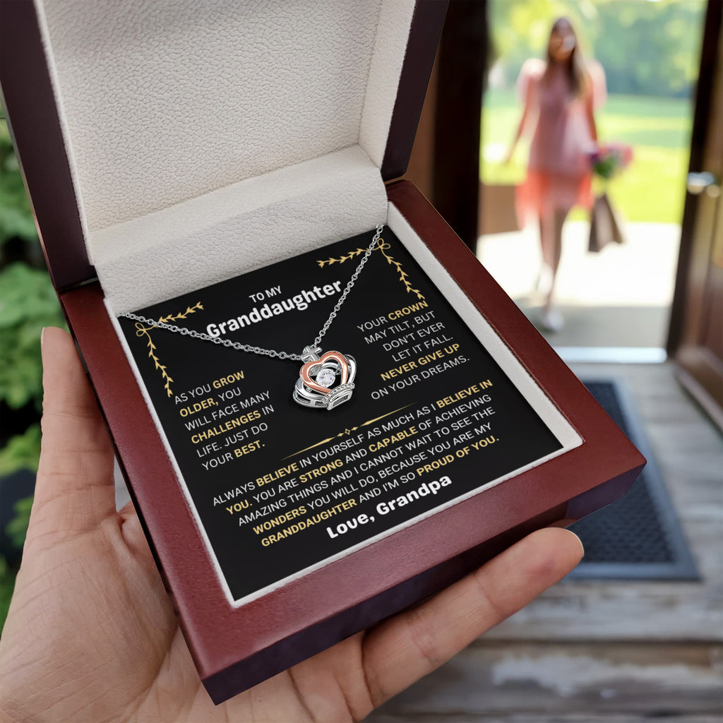 To My Granddaughter Necklace – Granddaughter Jewelry for Graduation and Birthday from Grandpa – Crown Pendant Necklace