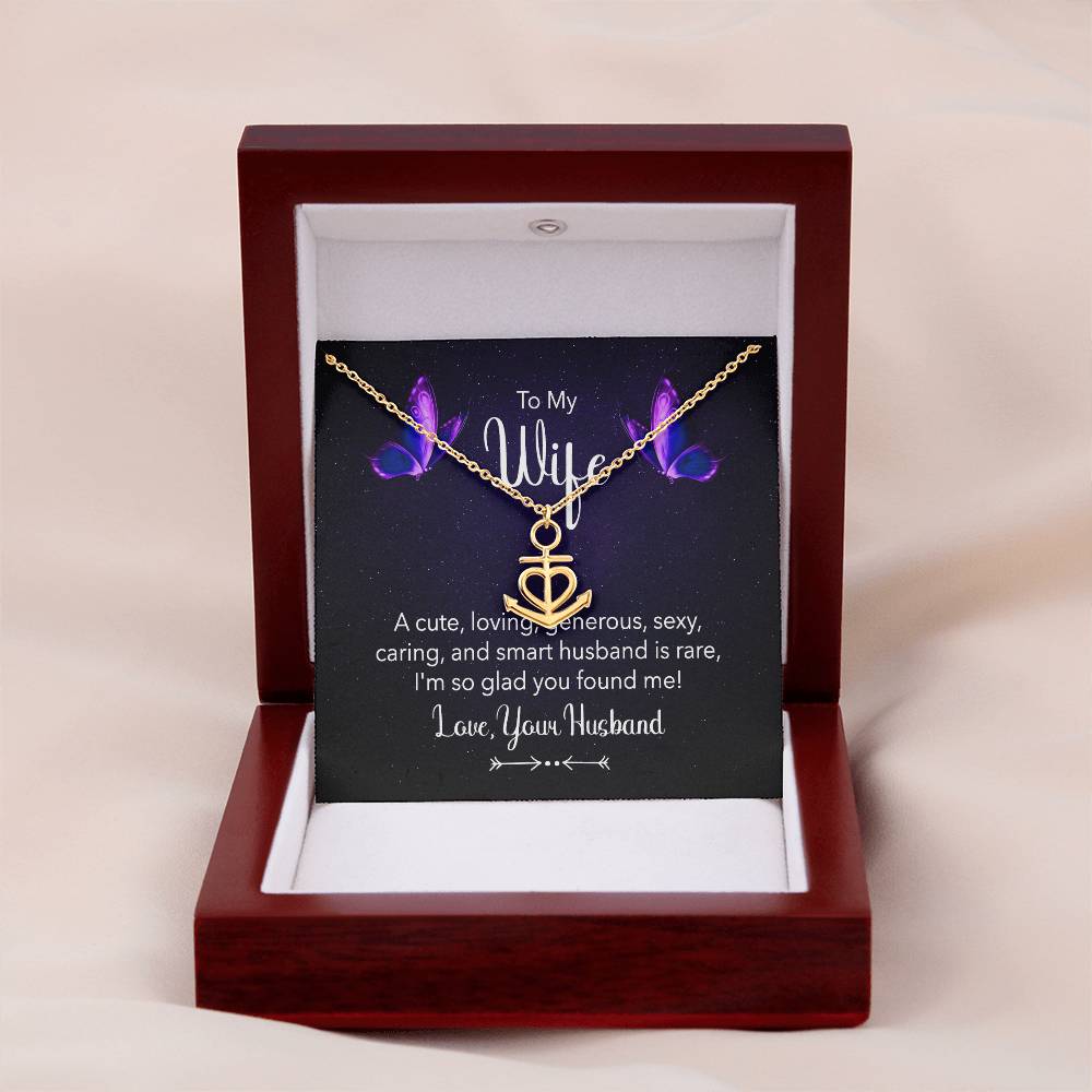 To My Wife Necklace - Husband to Wife Jewelry for Romantic Valentine’s Day, Birthday & Anniversary Gifts - Anchor Pendant Necklace
