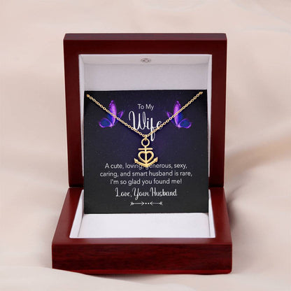 To My Wife Necklace - Husband to Wife Jewelry for Romantic Valentine’s Day, Birthday & Anniversary Gifts - Anchor Pendant Necklace