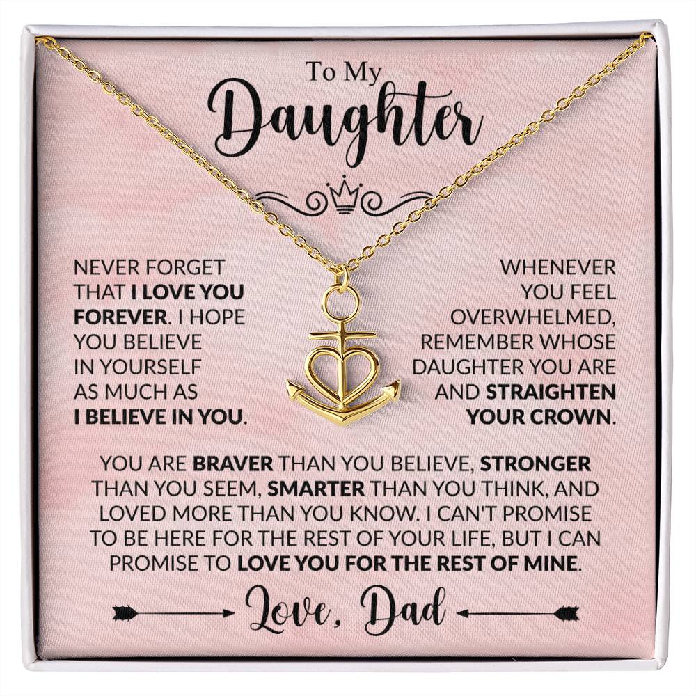 To My Daughter Necklace – Graduation & Xmas Gift from Dad – Anchor Pendant Necklace