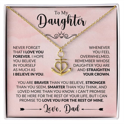 To My Daughter Necklace – Graduation & Xmas Gift from Dad – Anchor Pendant Necklace