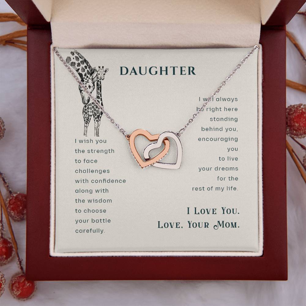 To My Daughter Necklace - Heartfelt Gift from Mom for Birthday, Graduation & Proud Mom Moments - Interlocking Hearts Necklace