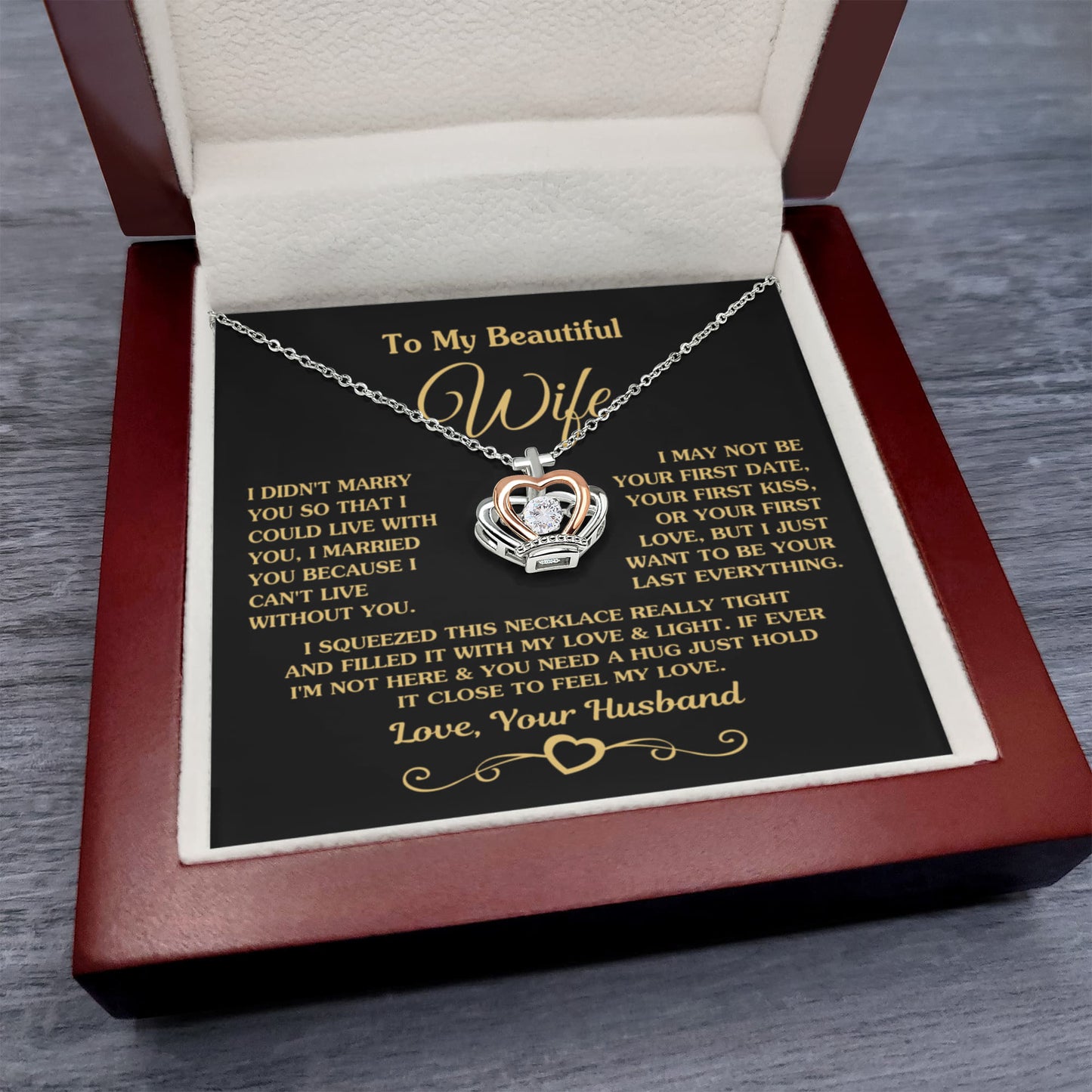 Special Gift for Wife - Romantic Jewelry from Husband for Valentine’s Day or Birthday - Crown Pendant Necklace