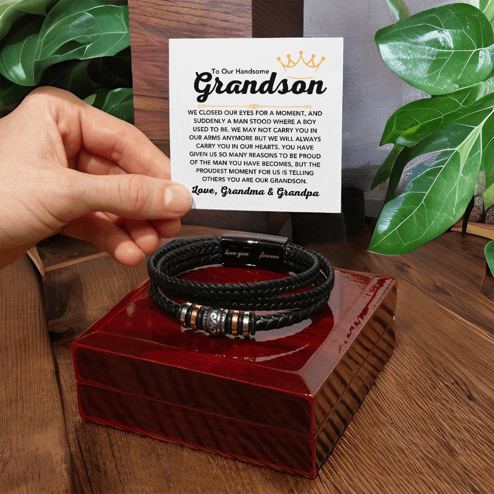 To Our Grandson – Holiday, Birthday, Graduation Gift from Grandma and Grandpa – Love You Forever Bracelet