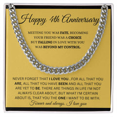 Anniversary Gift for Him, 4 Year Milestone, Cuban Link Chain Jewelry, Happy 4th Anniversary