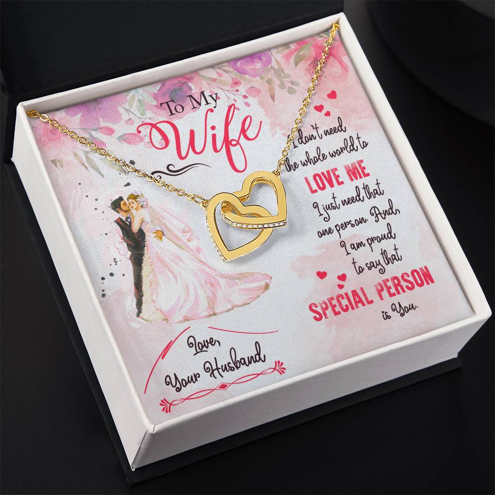 To My Beautiful Wife Necklace - Romantic Everyday Jewelry Gift from Husband for Birthday, Valentine’s Day & Just Because - Interlocking Hearts Necklace