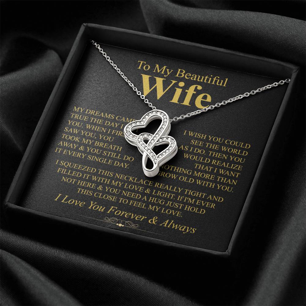 To My Wife Necklace - Husband to Wife Jewelry for Romantic Valentine’s Day, Birthday & Anniversary Gifts - Heart-to-heart Pendant Necklace