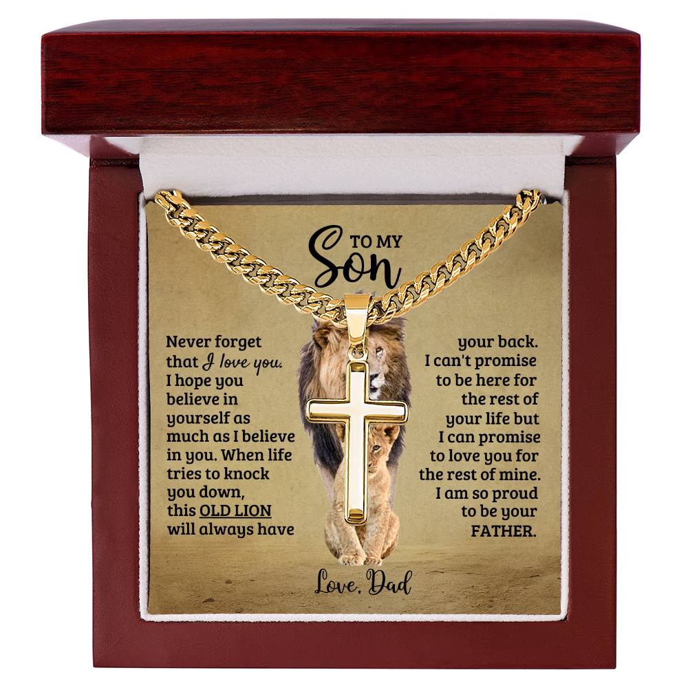 To My Son - Son Present from Dad - I am so proud to be your father - Artisan Cross with Cuban Link Chain