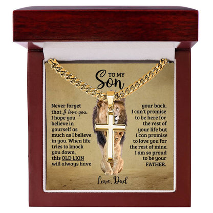 To My Son - Son Present from Dad - I am so proud to be your father - Artisan Cross with Cuban Link Chain