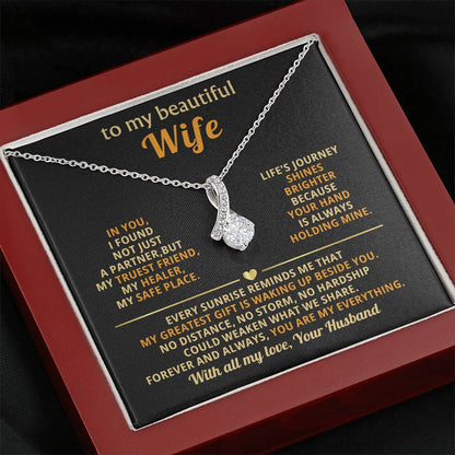 To My Beautiful Wife Necklace - Sentimental Birthday Gift from Husband, Romantic Jewelry for Valentine’s Day & Holidays - Alluring Beauty Necklace