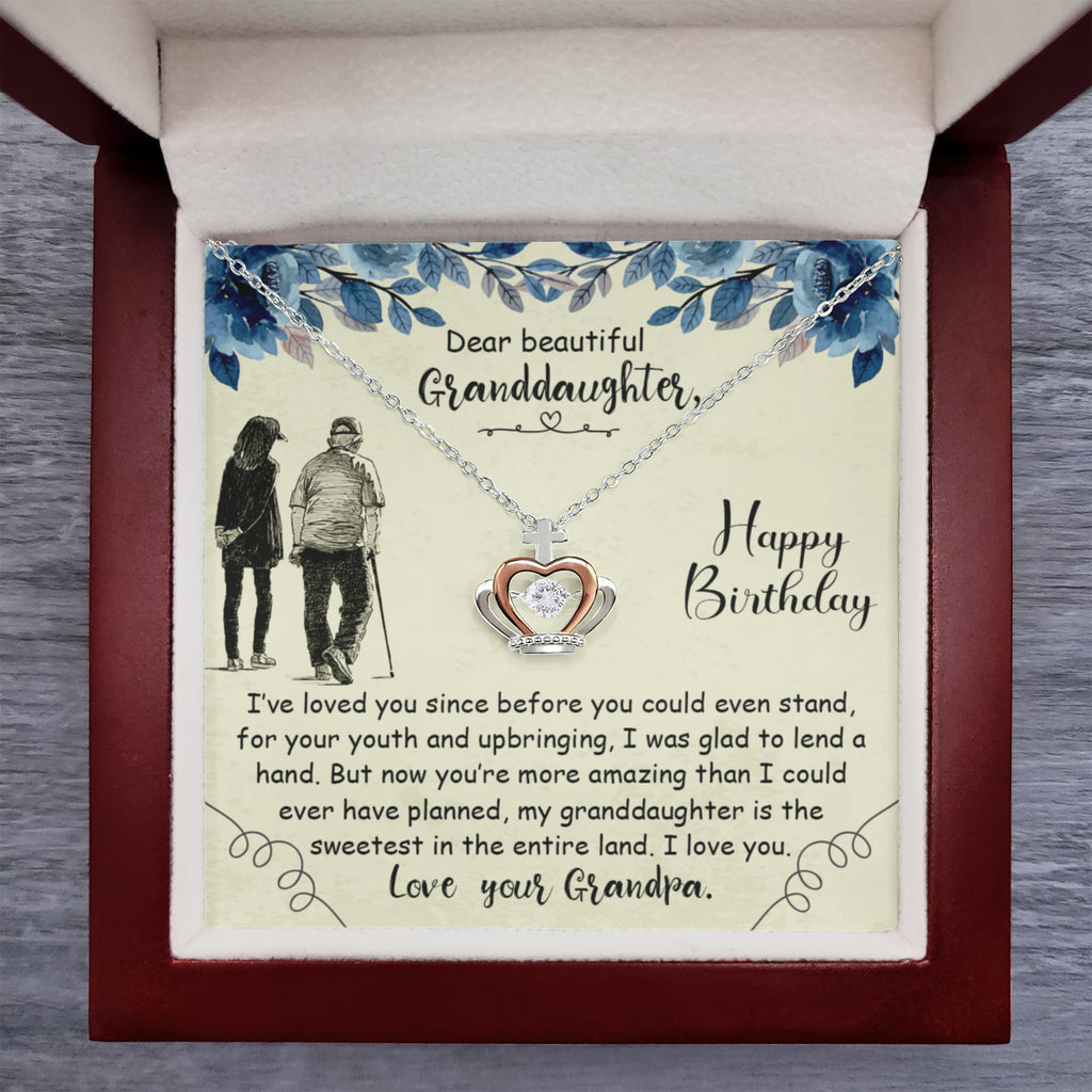 To My Granddaughter Necklace – Valentine’s Day & Graduation Gift for Granddaughter from Grandpa – Crown Pendant Necklace
